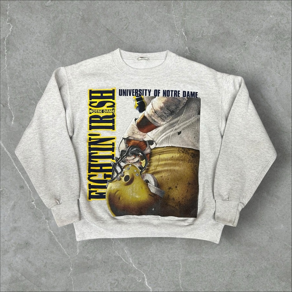 Vintage University of Notre Dame Sweater Men Medium Heather Grey 90s Nutmeg Mill